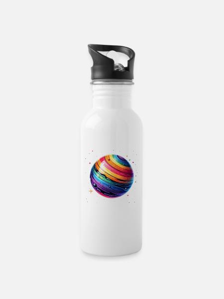 LGBTQ Planet - Trinkflasche mit integriertem Trinkhalm - Weiß