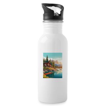 Lake Tahoe Nevada Vintage Travel Poster Souvenir - Water bottle with straw - white - Right