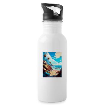 Malibu California Vintage Reiseposter Souvenir - Trinkflasche mit integriertem Trinkhalm - Weiß - Rechts