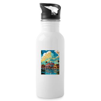 Melbourne Florida Vintage Reiseposter Souvenir - Trinkflasche mit integriertem Trinkhalm - Weiß - Rechts