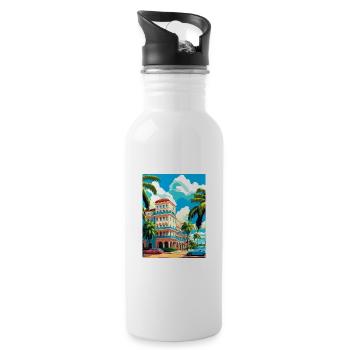 Palm Beach Floride Vintage voyage affiche Souvenir - Gourde avec paille intégrée - blanc - Droite