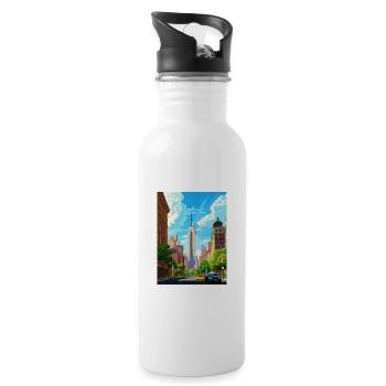 New York State Vintage Travel Poster WPA Souvenir - Water bottle with straw - white - Right