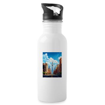 New York State Vintage Travel Poster WPA Souvenir - Water bottle with straw - white - Right