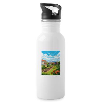 Portland Oregon Vintage Reiseposter WPA Souvenir - Trinkflasche mit integriertem Trinkhalm - Weiß - Rechts