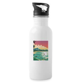 Honolulu Hawaii Vintage Reiseposter WPA Souvenir - Trinkflasche mit integriertem Trinkhalm - Weiß - Rechts