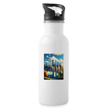 Manhattan New York Vintage Reiseposter Souvenir - Trinkflasche mit integriertem Trinkhalm - Weiß - Rechts