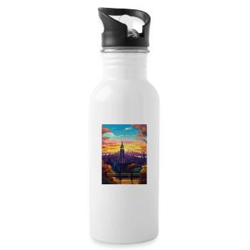 Manhattan New York Vintage Reiseposter Souvenir - Trinkflasche mit integriertem Trinkhalm - Weiß - Rechts