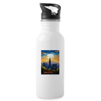 Manhattan New York Vintage Reiseposter Souvenir - Trinkflasche mit integriertem Trinkhalm - Weiß - Rechts