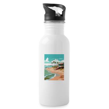 Crystal Beach Texas Vintage Reiseposter Souvenir - Trinkflasche mit integriertem Trinkhalm - Weiß - Rechts