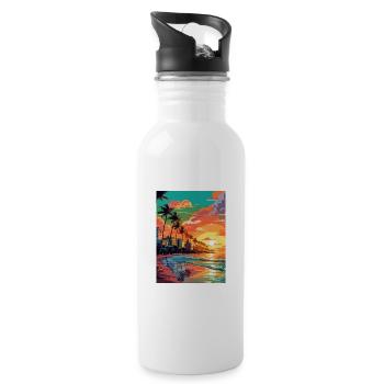 Miami Beach Florida Vintage Travel Poster Souvenir - Water bottle with straw - white - Right