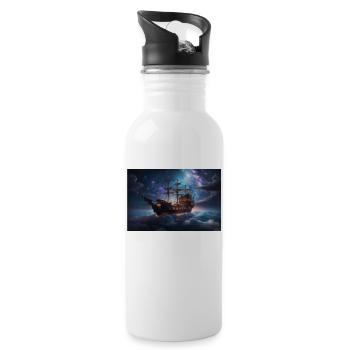 Traumhaftes Wolkenschiff - Trinkflasche mit integriertem Trinkhalm - Weiß - Rechts