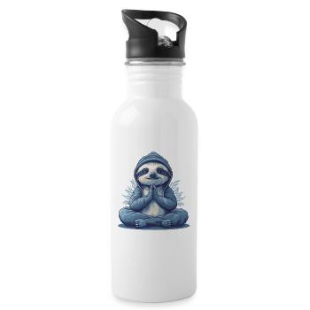 Yoga, Sloth, Relaxation, Chilling, Meditation - Water bottle with straw - white - Right