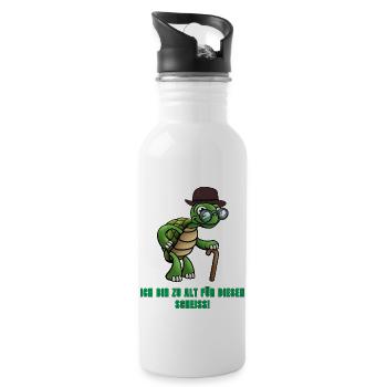 Schildkröte, Ich bin zu alt für diesen Scheiss, - Trinkflasche mit integriertem Trinkhalm - Weiß - Rechts