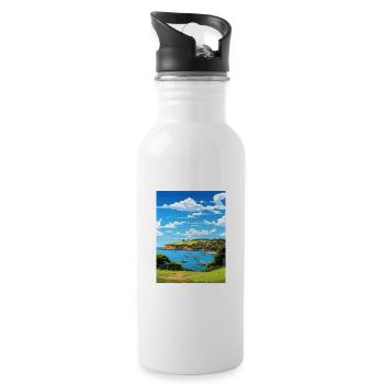 Waiheke Island Neuseeland Vintage Reiseposter - Trinkflasche mit integriertem Trinkhalm - Weiß - Rechts