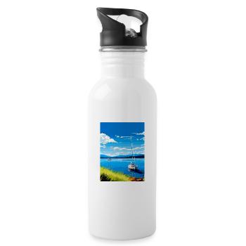 Lake Taupo Neuseeland Vintage Reiseposter WPA - Trinkflasche mit integriertem Trinkhalm - Weiß - Rechts