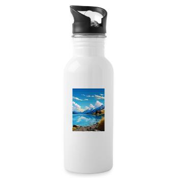 Lake Wakatipu Neuseeland Vintage Reiseposter - Trinkflasche mit integriertem Trinkhalm - Weiß - Rechts