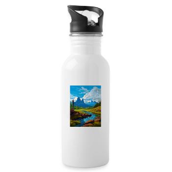 Cradle Mountain Australia Vintage Travel Poster - Water bottle with straw - white - Right