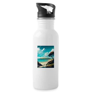 Doubtless Bay Neuseeland Vintage Reiseposter - Trinkflasche mit integriertem Trinkhalm - Weiß - Rechts