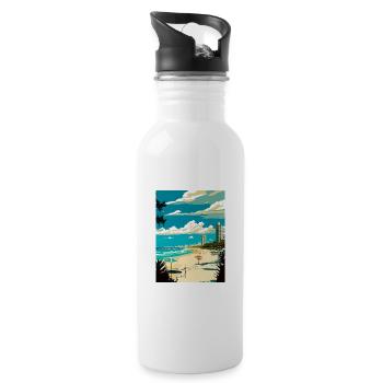 Burleigh Heads Beach Australie affiche de voyage - Gourde avec paille intégrée - blanc - Droite