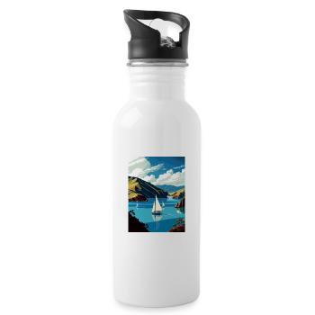 Marlborough Sounds Neuseeland Reiseposter - Trinkflasche mit integriertem Trinkhalm - Weiß - Rechts