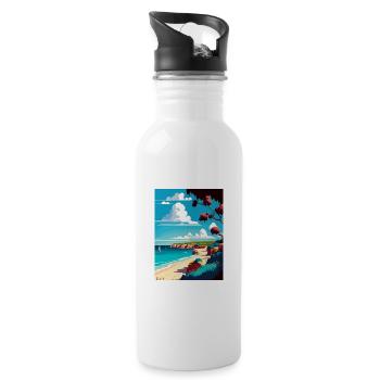 Mornington Peninsula Australia Travel Poster - Water bottle with straw - white - Right