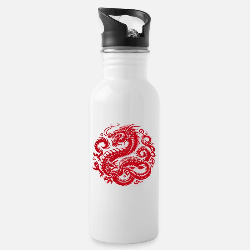 Tatouage de dragon chinois - Gourde avec paille intégrée - blanc