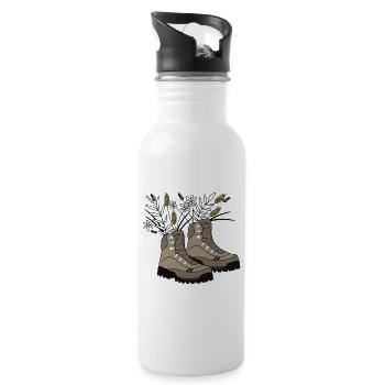 Hiking boots filled with meadow flowers - Water bottle with straw - white - Right