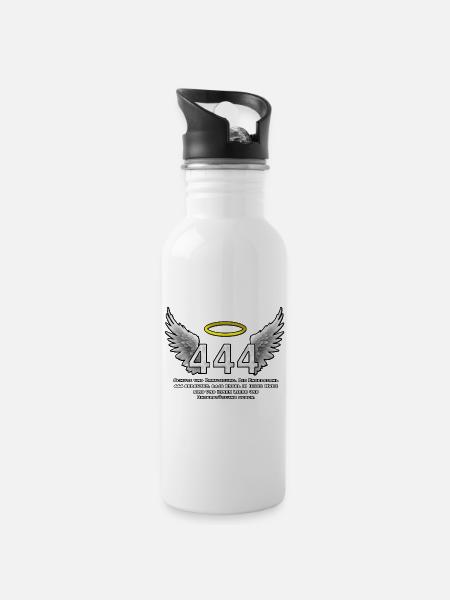 Engelszahl 444 Flügelglanz - Trinkflasche mit integriertem Trinkhalm - Weiß