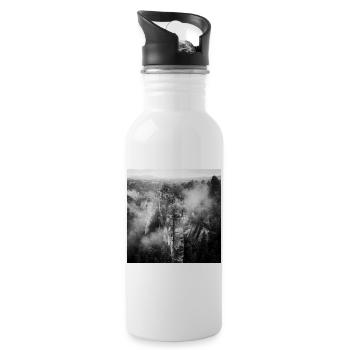 Basteibrücke Sächsische Schweiz Nebel Poster - Trinkflasche mit integriertem Trinkhalm - Weiß - Rechts