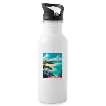 Turks And Caicos Islands Caribbean Travel Poster - Water bottle with straw - white - Right