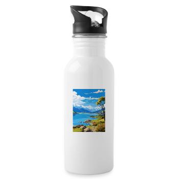 Wanaka Neuseeland Vintage Reiseposter Souvenir - Trinkflasche mit integriertem Trinkhalm - Weiß - Rechts