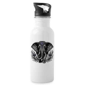 Elephant with headdress - Water bottle with straw - white - Right
