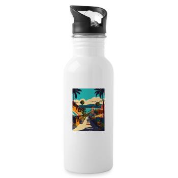 Sayulita Dekoration Mexiko Vintage Reise Poster - Trinkflasche mit integriertem Trinkhalm - Weiß - Rechts