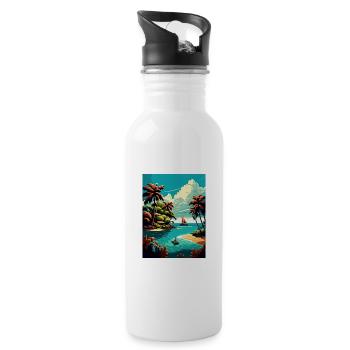 Dominican Republic Caribbean Vintage Travel Poster - Water bottle with straw - white - Right