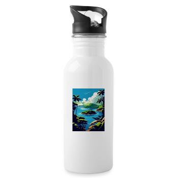 Dominican Republic Caribbean Vintage Travel Poster - Water bottle with straw - white - Right