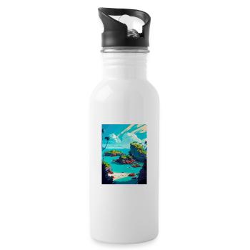 Bermuda Caribbean Vintage Travel Poster Souvenir - Water bottle with straw - white - Right