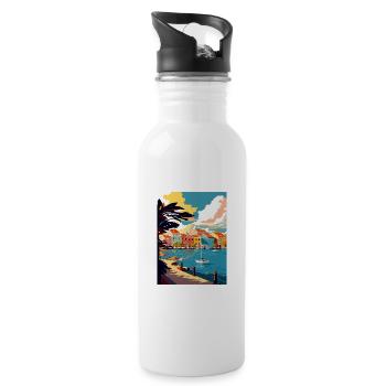 Curaçao Caribbean Vintage Travel Poster Souvenir - Water bottle with straw - white - Right
