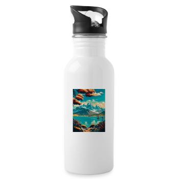 Natur Berge Vintage Reiseposter WPA Kunst - Trinkflasche mit integriertem Trinkhalm - Weiß - Rechts