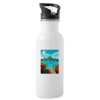 Bora Französisch-Polynesien Vintage Reiseposter WPA - Trinkflasche mit integriertem Trinkhalm - Weiß - Rechts