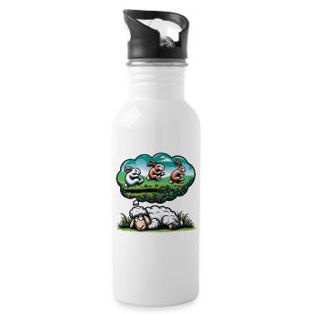 Sheep Counts Rabbits – Funny Sleep Humor - Water bottle with straw - white - Right