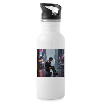 Cyberpunk Regenkämpferin - Trinkflasche mit integriertem Trinkhalm - Weiß - Rechts