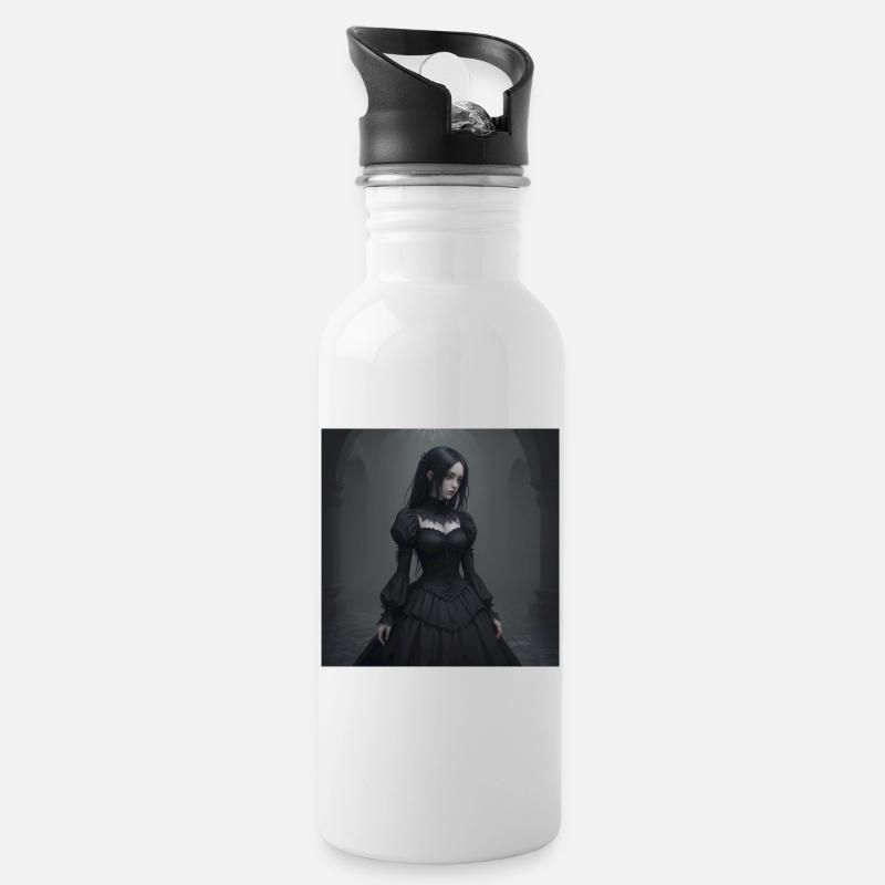 Gothic Viktorianisches Schwarzkleid - Trinkflasche mit integriertem Trinkhalm - Weiß