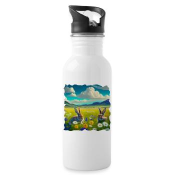 large flower meadow with wild rabbits - Water bottle with straw - white - Right