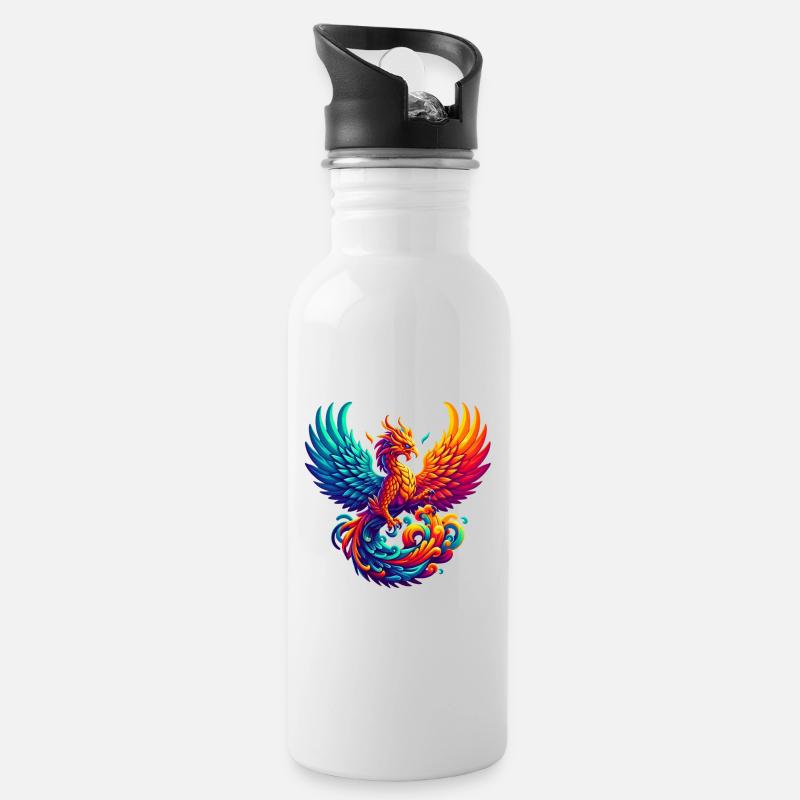 Hyperflammen des majestätischen Phönix - Trinkflasche mit integriertem Trinkhalm - Weiß