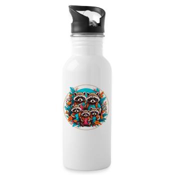 Adorable raccoon family. Funny raccoons - Water bottle with straw - white - Right