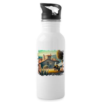 sonnige mediterrane Landschaft und eine Biene - Trinkflasche mit integriertem Trinkhalm - Weiß - Rechts