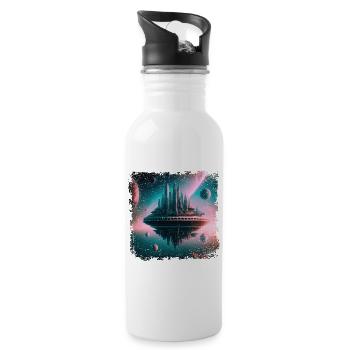 floating city in the universe - Water bottle with straw - white - Right