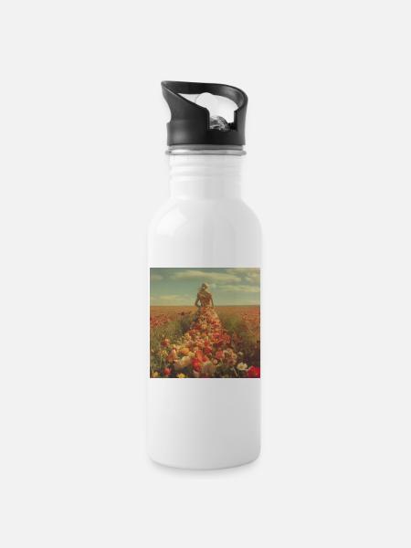 Floral dress in a sea of flowers - Water bottle with straw - white