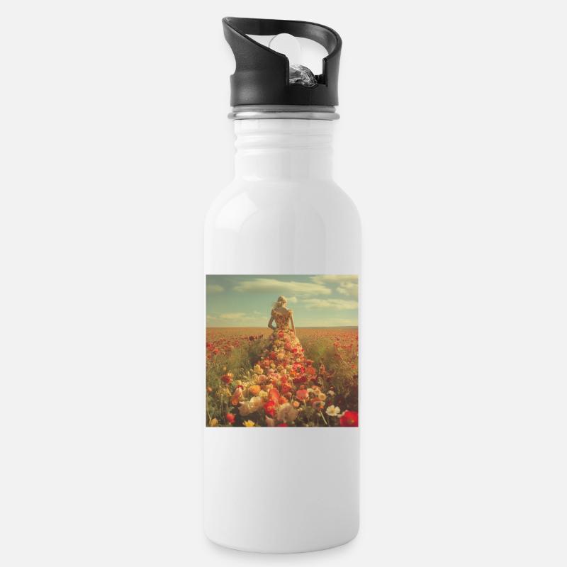 Robe fleurie dans une mer de fleurs - Gourde avec paille intégrée - blanc
