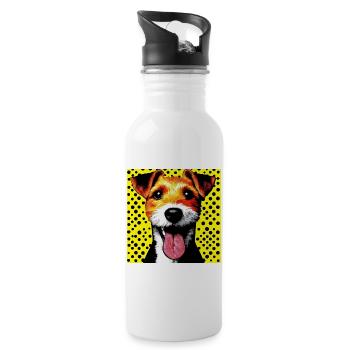 Hund Foxterrier Jack Russell Pop Art - Trinkflasche mit integriertem Trinkhalm - Weiß - Rechts